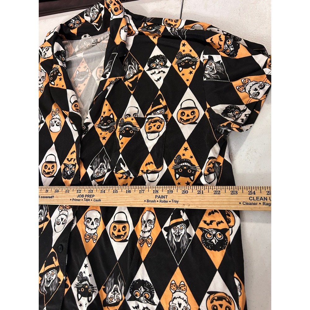 Halloween Pajama Set Shorts Top Harlequin Spooky Print Retro Design LARGE - Picture 6 of 13